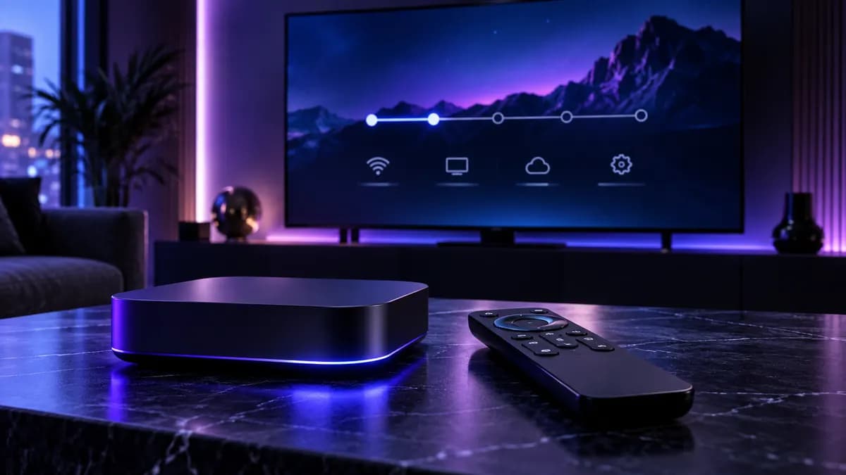 Streamingbox en afstandsbediening voor een televisie met installatie-interface